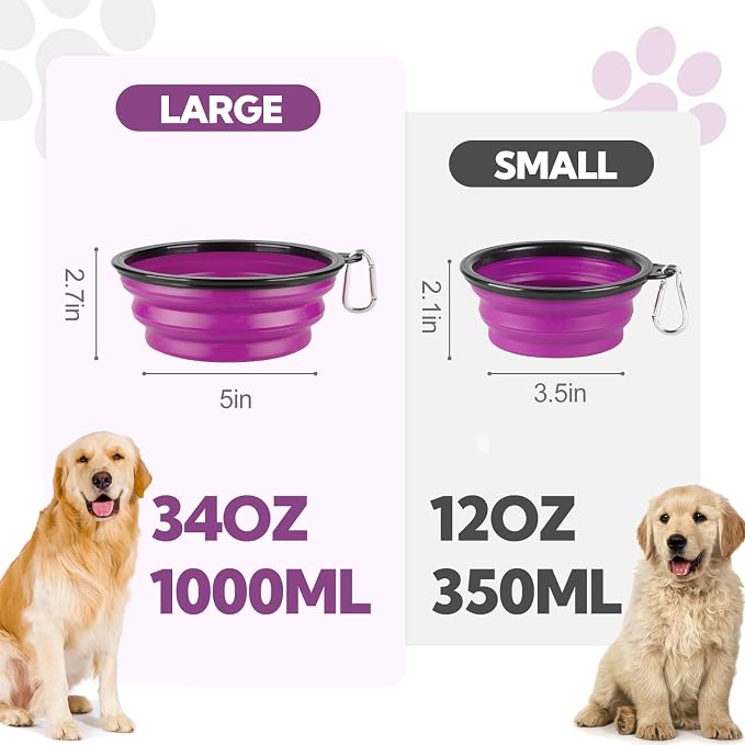 Collapsible Dog Bowl for Travel,2-Pack 12oz Pet Portable Water Food Bowls | Silicone Pet Foldable Bowl with 2 Carabiner Clips, Travel Water Bowl, Food Dishes Bowl, for Camping, Hiking, Walking - Image 4