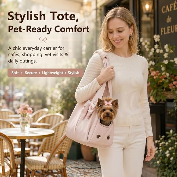 Fashion Dog Purse Carrier for Small Dogs and Cats, Soft-Sided Puppy Tote Bag Under 15 lbs, Lightweight Pet Carrier with 4 Pockets, Smart Zipper Lock, Pet Travel Bag for Travel Outdoor(Pink) - Image 5