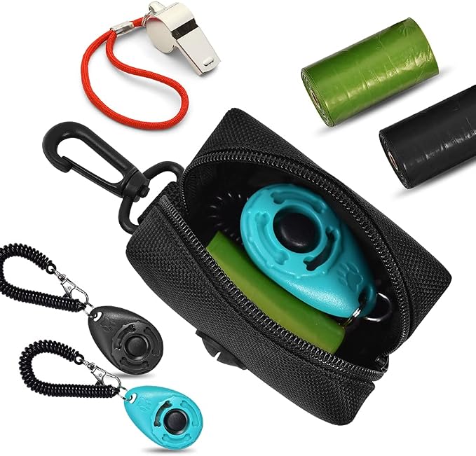 Dog Waste Bag Dispenser Pet Poop Bags Holder for Doggie Waste Bags Dispensers Soft Fabric Zipper Small Doggy Puppy Pouch for Leash Accessory Attachment with Carrier,2PCS Blue&Black - Image 3