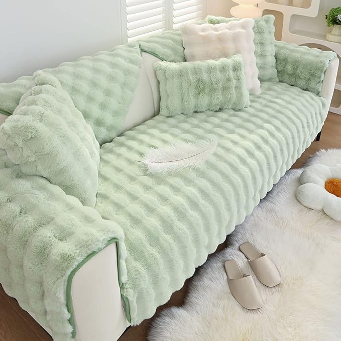 Faux Fur Couch Covers for Sofa Thick Fuzzy Sofa Covers for Dogs | Soft Warm Couch Cover Shaggy Fuzzy Sectional Sofa Cover Non-Slip Plush Sofa Slipcover Furniture Protector - Image 5