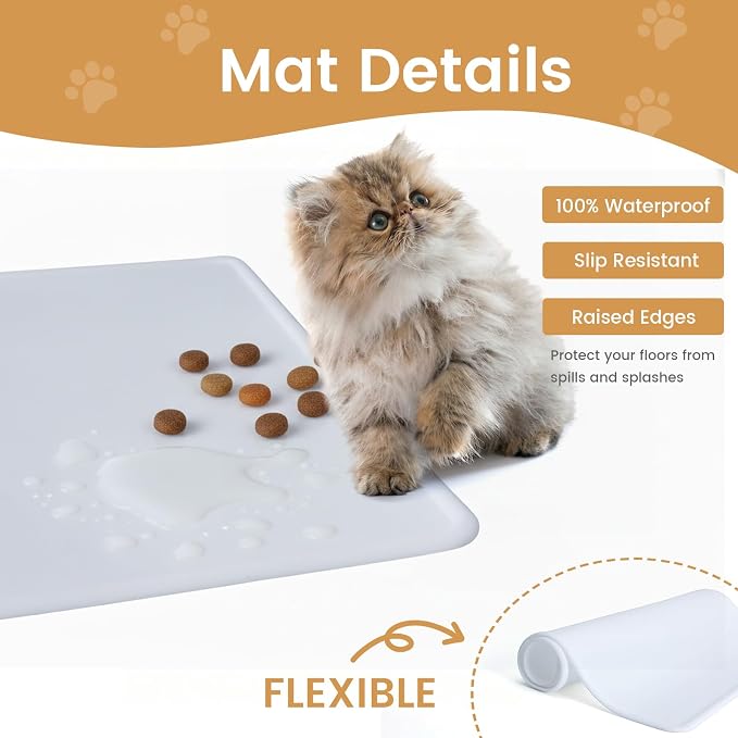 2 in 1 Elevated Dog Cat Bowls, 15°Tilted Pets Water and Food Bowl Set, Pet Feeding Bowls with Automatic Water Bottle and Feeding Mat for Kittens and Small Dogs, White - Image 8