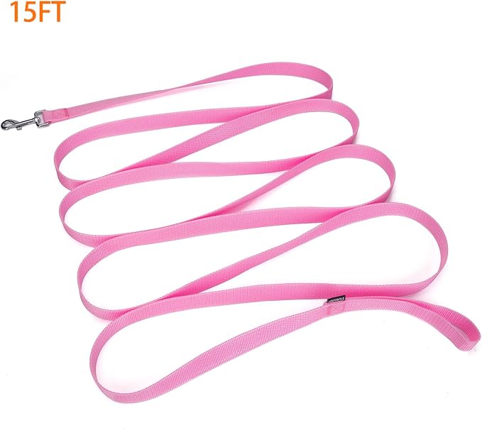 Strong Durable 15ft Nylon Dog Training Leash, 1 Inch Wide Traction Rope, for Small and Medium Dog (Pink, 15 Feet) - Image 3