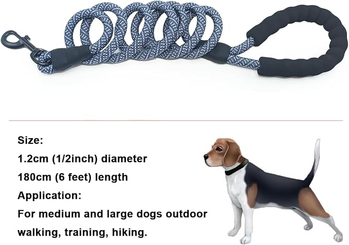 MayPaw Heavy Duty Rope Dog Leash, 3/4/5/6/7/8/10/12/15 FT Nylon Pet Leash, Soft Padded Handle Thick Lead Leashes for Large Medium Dogs (Navy, 1/2" * 6') - Image 5