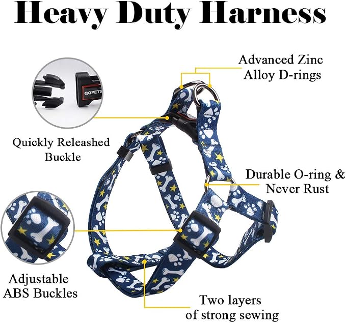 Dog Harness Leash Set Adjustable Heavy Duty No Pull Halter Harnesses for Small Medium Large Breed Dogs Back Clip Anti-Twist Perfect for Walking (S(14"-20" Chest Girth), Bone) - Image 2