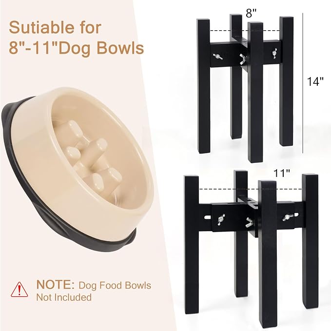 Elevated Dog Bowl Stand Adjustable Dog Food Holder 14”H Large Black | 14” Elevated Dog Bowl Stand, Large Dogs, Adjustable, Fits 8”-11” Bowls, Single Bowl Holder, Natural Bamboo, Classic Black - Image 3