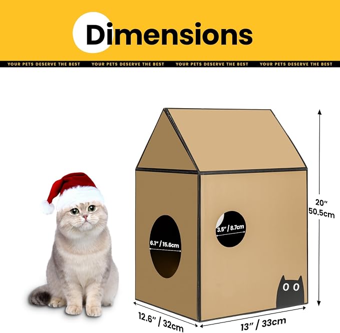 Conlun 2-in-1 Cat House Cardboard Scratching Pad Indoor Cave <13 lbs | 2-in-1 cozy cave, heavy-duty recycled cardboard | traps messy crumbs | quick setup | ideal for small cats - Image 5