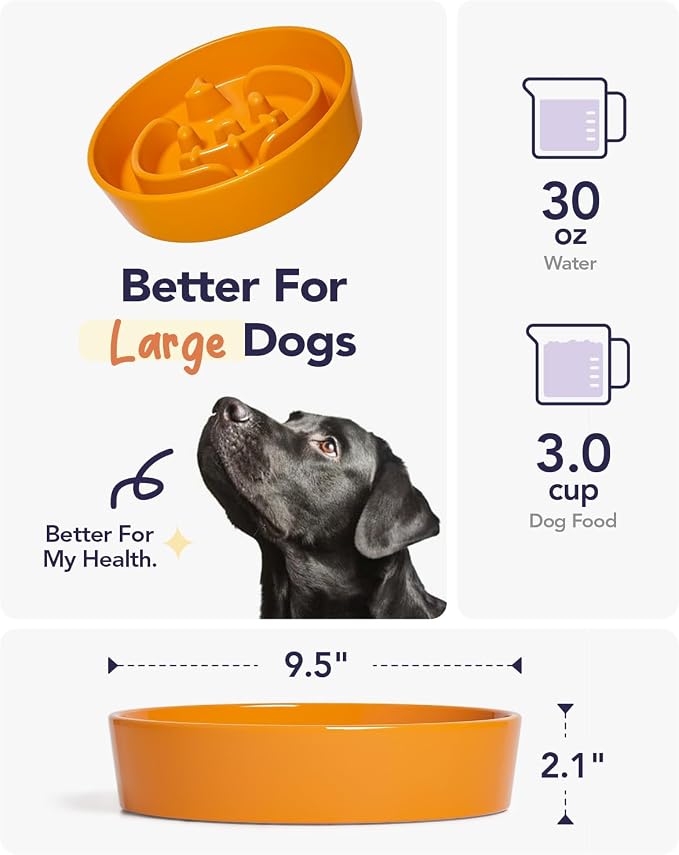 LE TAUCI Ceramic Slow Feeder Dog Bowl for Medium & Large Dogs, 3 Cup Puzzle Food Dish to Slow Down Eating, Pumpkin Orange - Image 4