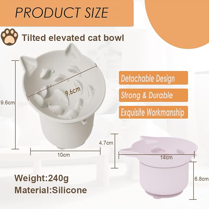 Elevated Cat Bowl, Silicone Kitten Bowls for Food and Water, Wide Shallow Cat Food Dish, Whisker Fatigue, Lead & Cadmium Free, Great Height for Small Pet (LightGrey) - Image 2