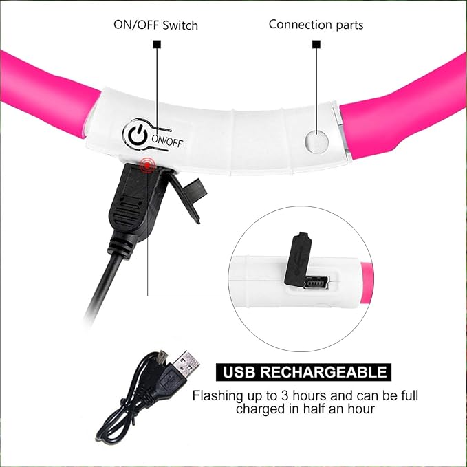 LED Dog Collar,USB Rechargeable Glowing Dog Collars, Light Up Collar Improved Pet Safety &Visibility at Night, 3 Flashing Modes,Water-Resistant LED Lighted Fits for Small Medium Large Dogs - Image 4