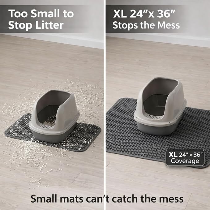 Cat Litter Mat – Large 24x36 Double Layer Honeycomb Litter Trap, Waterproof Non-Slip EVA, Easy Clean Kitty Litter Catcher Litter Box Mat - Image 3