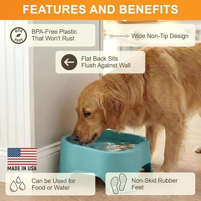 Neater Pet Brands Extra Large Water Bowl for Dogs, Outdoor Dog Water Bowl (1.25 Gallon XL Capacity), Big Trough Style Food Dish for Indoors or Outside, No Spill Large Dog Bowls, Aquamarine - Image 5