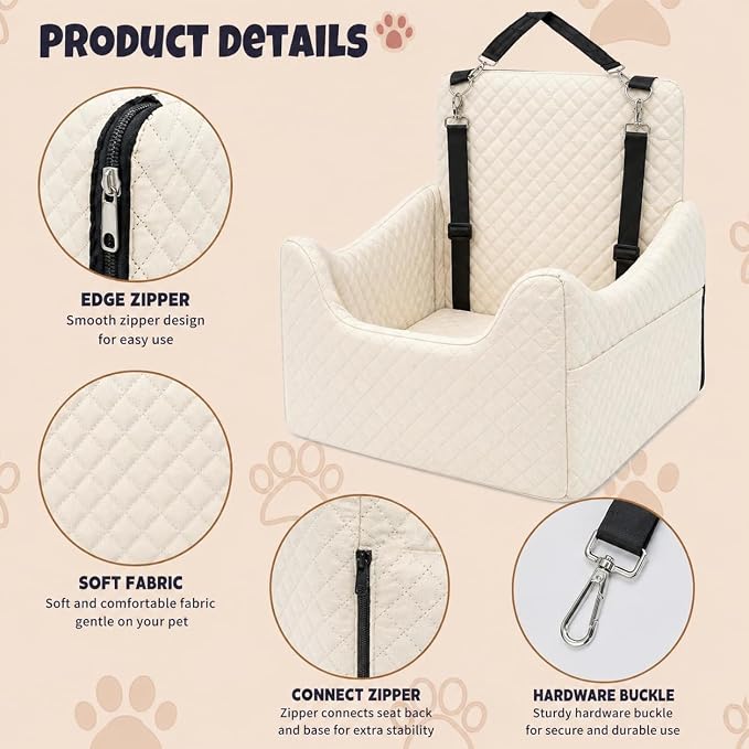 ALL GOOD PET SUPPLIES Dog Car Seat for Small/Medium Dogs Under 35lbs | Soft Memory Foam Booster Car Seat with Detachable Washable Cover and Elevated Cushion, Puppy Dog Car Bed - Image 3