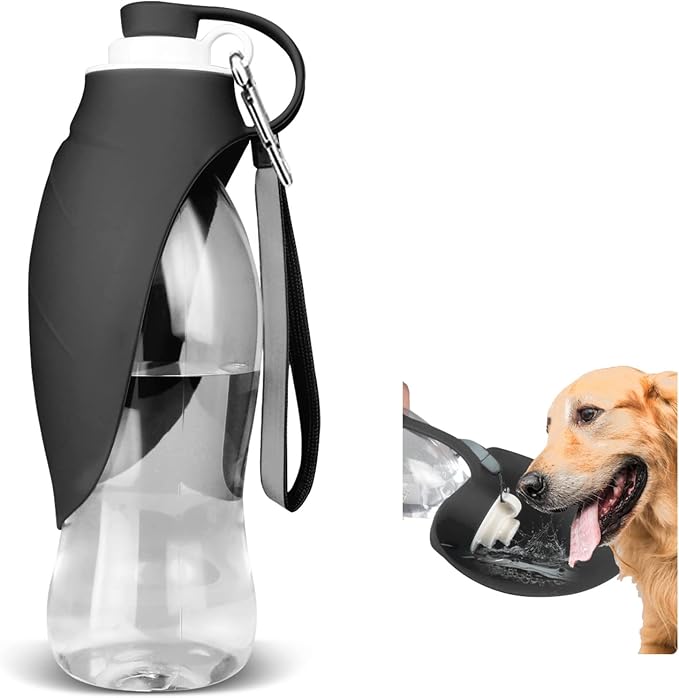 TIOVERY Dog Water Bottle, Portable Pet Water Dispenser Feeder Leak Proof with Drinking Cup Dish Bowl for Outdoor Walking, Hiking, Travel, 20OZ Water Bottle Fit for Small to Large Dogs and Cats Black by TIOVERY