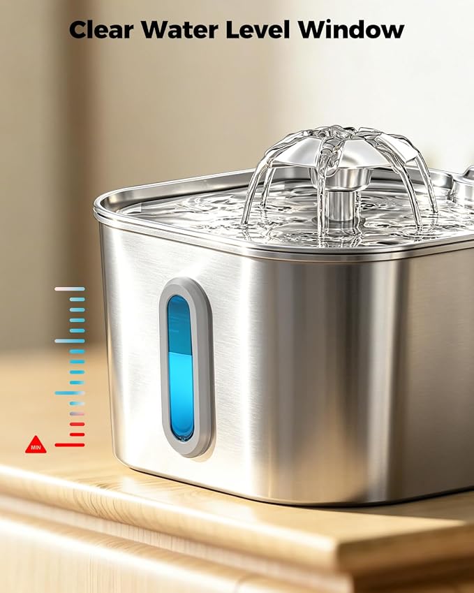 Cat Water Fountain Stainless Steel 74oz/2.2L with 6 Filters & 6 Sponges | Pet Water Dispenser-Indoor Cats Automatic Silent Fountains for Drinking-Metal Small Dog Watering Bowls-Gifts for Kitty Animal - Image 4