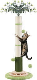 45'' Extra Tall Cat Scratching Post for Large,Heavy Duty Scratcher Tree | 3.5'' Natural Sisal,Wood Base,Climbing Pole Full Body Stretching,Artificial Flower,Stable Tower,Interactive Toy,Self Groomer by COUNER