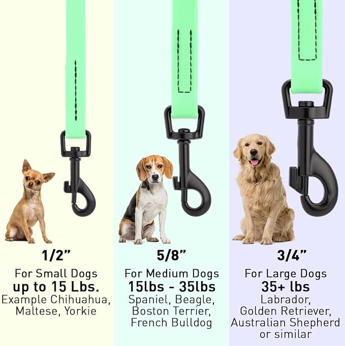 Dogline Biothane Waterproof Dog Leash Strong Coated Nylon Webbing with Black Hardware Odor-Proof Easy to Clean High Performance for Small or Large Dogs Made in USA 4 or 6 ft Lead, Sea Foam Green - Image 3