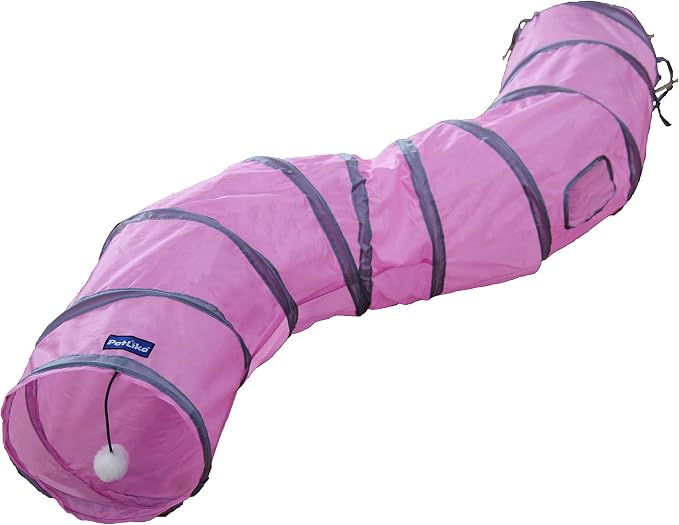 PetLike S Way Cat Tunnel Collapsible Pop-up Pet Tube Hideaway Play Toy with Ball (S-Way, Pink) by PetsLikePetLike