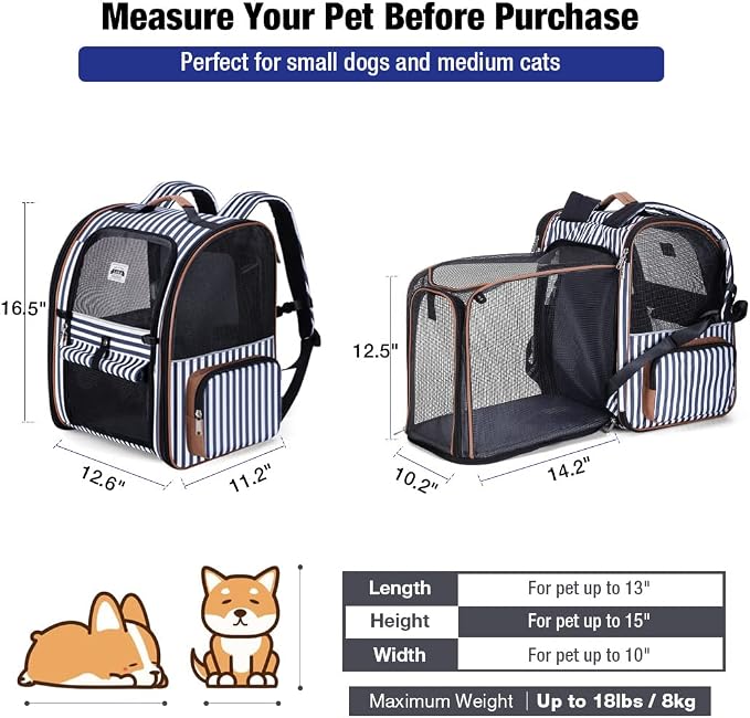 Large Cat Backpack Carrier Expandable Pet Carrier Backpack for Small Dogs Medium Cats Fit Up to 18 Lbs, Dog Carrier Backpack,Puppy Backpack Carrier, Striped - Image 2