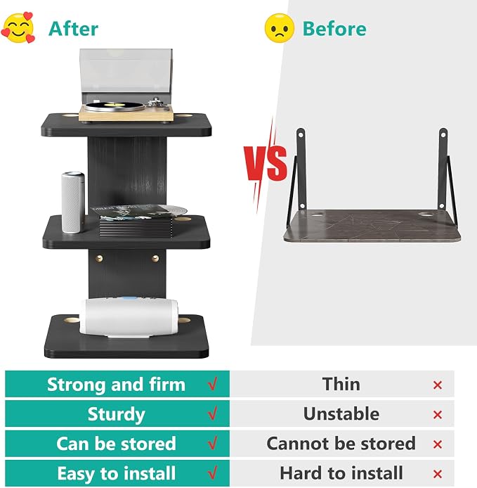 WALI Floating TV Projector Shelf, Holds Up to 22lbs, Black Floating Shelf for Under TV for DVD Players, Cable Boxes, Routers, Game Consoles, PlayStation Accessories (CS303NB), 3 Shelf - Image 5
