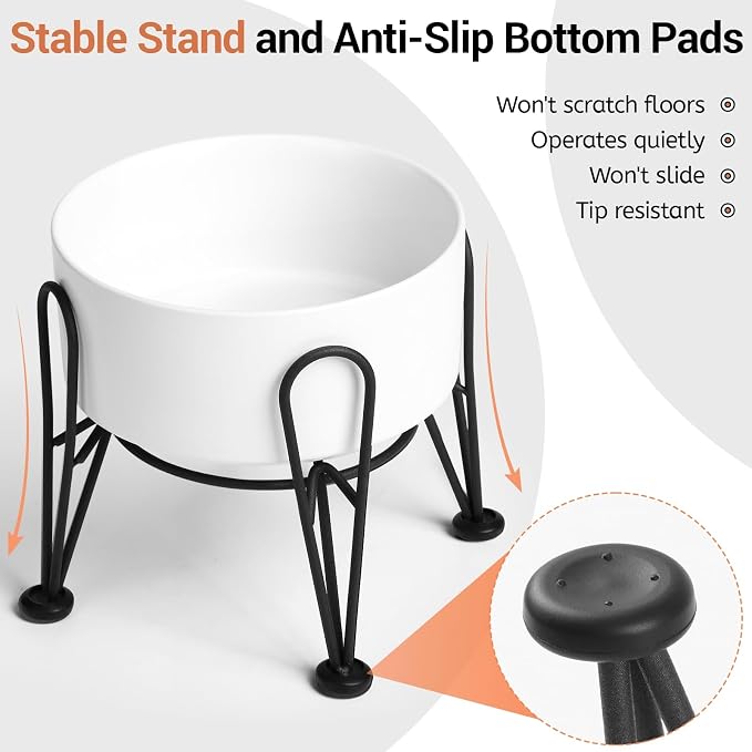 Elevated Dog Bowls, Ceramic Raised Dog Bowl Set with Anti-Slip and Non-Tip Metal Stand, 2 Pack Pet Food and Water Feeding Bowls for Small and Medium Dogs (White,3.6 Cups) - Image 4