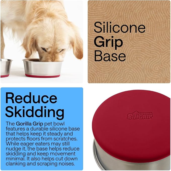 GORILLA GRIP Dog Bowls, Food Grade Stainless Steel, Set of 2, 2 Cup, Red | 304 Stainless Steel Pet Feeding Bowls Hold 16 fl oz Each, Dishwasher Safe, Rust Resistant, BPA Free Rubber Base - Image 3