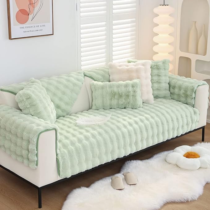 Faux Fur Couch Covers for Sofa Thick Fuzzy Sofa Covers for Dogs | Soft Warm Couch Cover Shaggy Fuzzy Sectional Sofa Cover Non-Slip Plush Sofa Slipcover Furniture Protector - Image 2