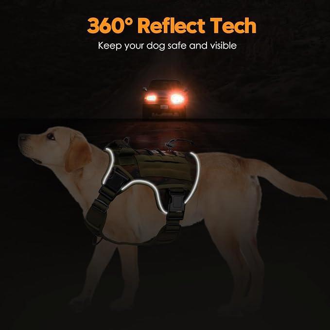 Heavy-Duty Tactical Dog Harness for Large Dogs, No Pull Adjustable Reflective Pet Vest with Molle System, K9 Military-Grade Control for Service Training, Outdoor & 10+ Breeds, Green Camo, XX-Large - Image 5