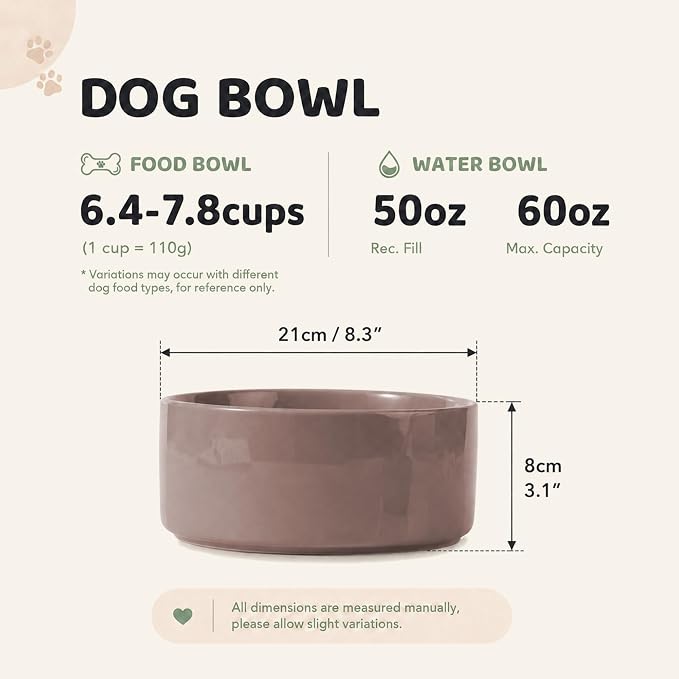 Havniva Ceramic Dog Bowls, Dog Food and Water Bowl Set, Dog Water Bowl | 8.3” Ceramic Dog Food Bowls with Non-Slip Rubber Base, Large Capacity, Dog Feeding Bowls for Large Dogs - Image 2