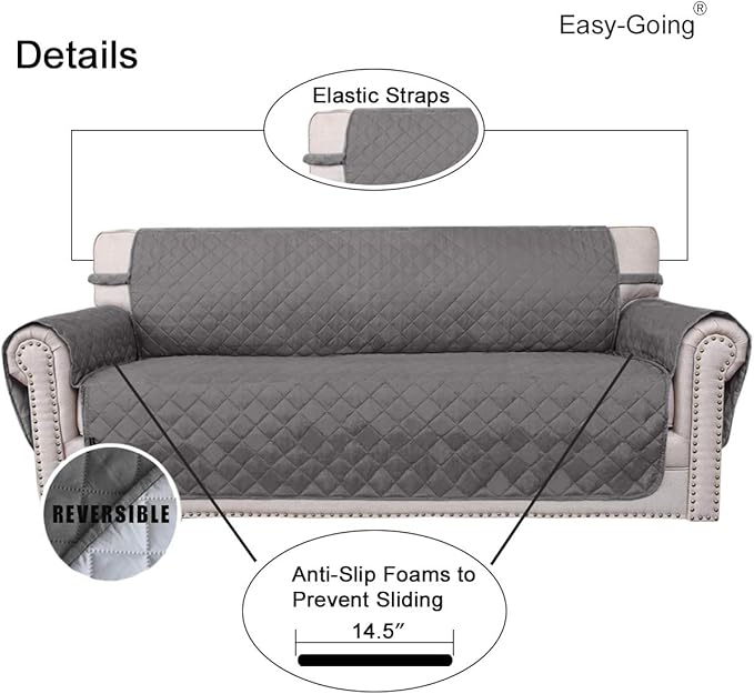 Easy-Going Reversible Couch Cover, Small Chair, Gray/Light Gray | Machine Washable Slipcover For Dogs, Water Resistant Furniture Mat For Living Room, Non-Slip Sofa Cover, Pet Friendly - Image 3