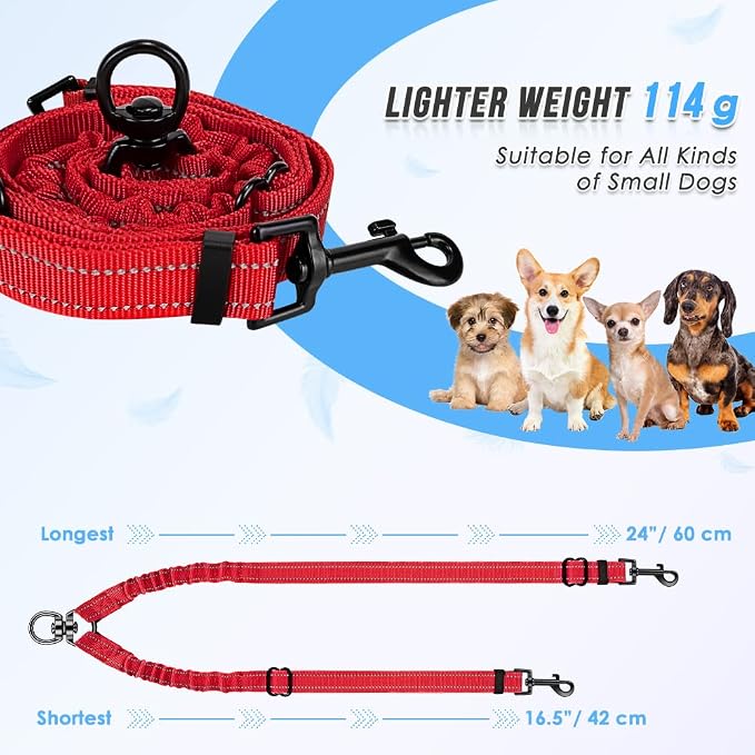 AUTOWT Double Dog Leash, No Tangle 360° Swivel Rotation Reflective Lead Attachment Adjustable Length Dual Two Dog Lead Splitter, Comfortable Shock Absorbing Walking Training for 2 Dogs Red - Image 3