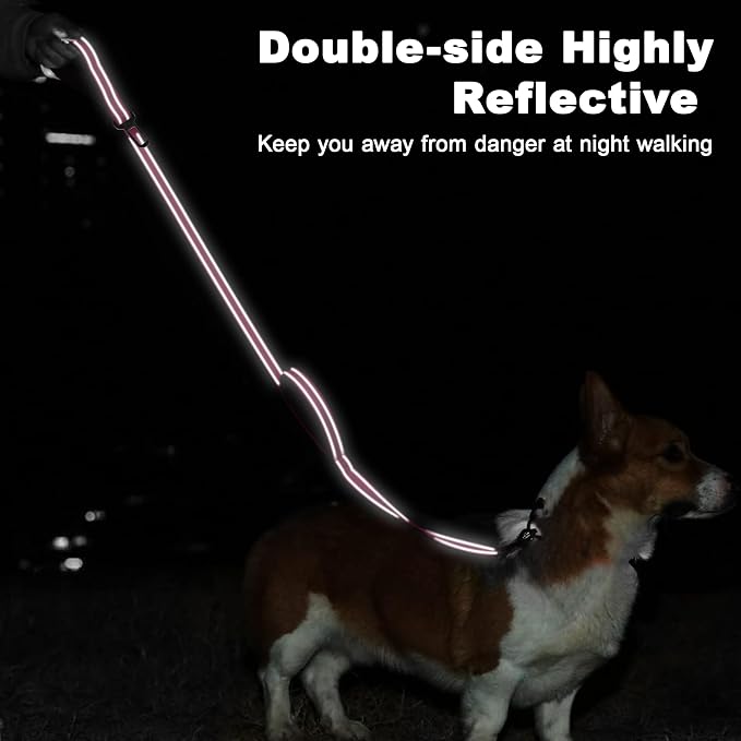 6 Foot Fuchsia Dog Leashes for Large Medium and Small Breed Dogs That Pull,Reflective Nylon Heavy Duty Dog Leash with 2 Comfortable Padded Traffic Handles and Car Seat Belt for Walking and Training - Image 4
