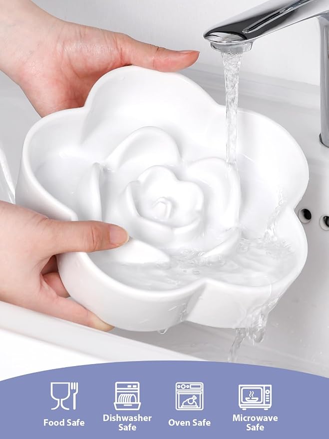 Ceramic Slow Feeder Dog/Cat Bowl 8" 11.3oz Medium Large | Anti-Choking Slow Food Bowls, Slow Feeder for Large Breeds, Plum Puzzle Design, Non-slip Silicone, Dishwasher Safe, White - Image 7