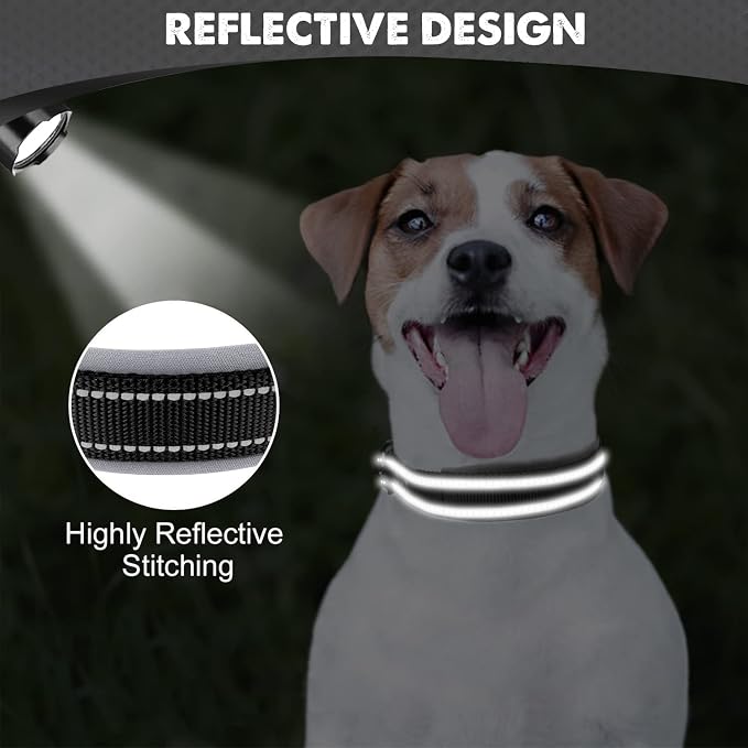Joytale Reflective Dog Collar for Small Dogs with Wide Padding, Black | Soft Cushion Reduce Neck Strain, Night Safety Walking, Metal Buckle and Adjustable Eyelets, Separated Dog ID Tag Ring - Image 4
