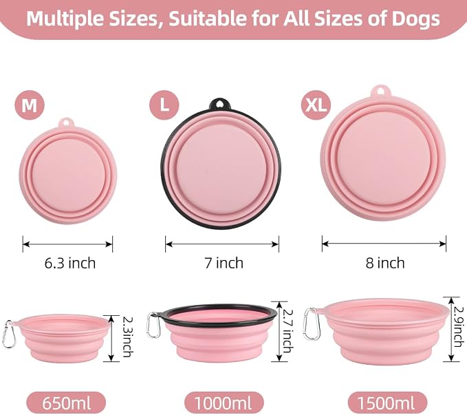 Kytely Collapsible Dog Bowls X-Large (1500ml), 2 Pack Foldable Travel Bowls, Portable Dog Water Food Bowl with Clasp, Pet Feeding Cup Dish for Traveling, Walking, Hiking (Pink+Grey) - Image 6