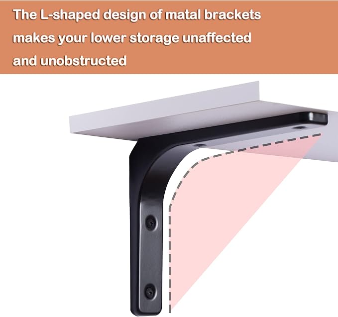 Long Wall Shelves, 39.4Inch Wooden Wall Mounted Shelves, Set of 2 | Large Floating Book Shelf, Metal Bracket, Easy Assembly, Max Load 33lbs, Wall Storage Ledges, Bedroom/Bathroom/Kitchen, White - Image 8