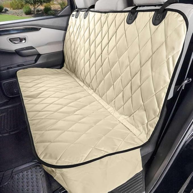 4Knines Heavy-Duty Rear Seat Cover for Dogs - Fitted, Tan Reg | K9-Shield waterproof layer, non-slip backing, quick-release clips for easy install and cleanup. Machine washable. by 4Knines