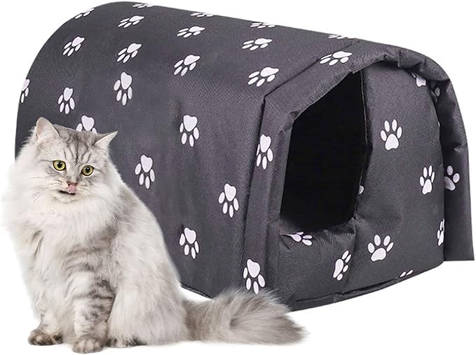 Fhiny Stray Cats Shelter, Waterproof Outdoor Cat House Foldable Warm Pet Cave for Winter Wild Animal Tent Bed Anti-Slip Kitten Cave for Feral Cat Dog Puppy Weatherproof Black (M:17.7"×15.7"×13.7") by Fhiny