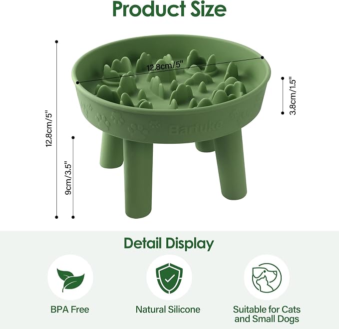 Silicone Slow Feeder Cat Bowl with Detachable Stand, Green | Elevated Cat Bowls for Dry and Wet Food, Non-Slip Puzzle Food Bowl for Puppies & Cats, Digestion Anti Vomit - Image 3