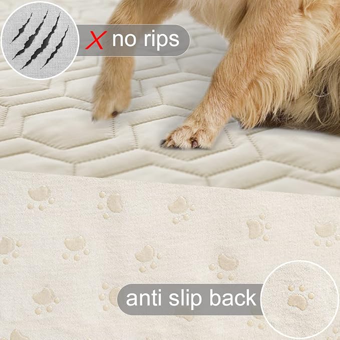 Tcksstex Waterproof and Anti-Slip Dog Bed Cover and Pet Blanket Sofa Pet Bed Mat ，car Incontinence Mattress Protectors Furniture Couch Cover for Most Cats Dogs, Pets（52x82-Ivory） - Image 3