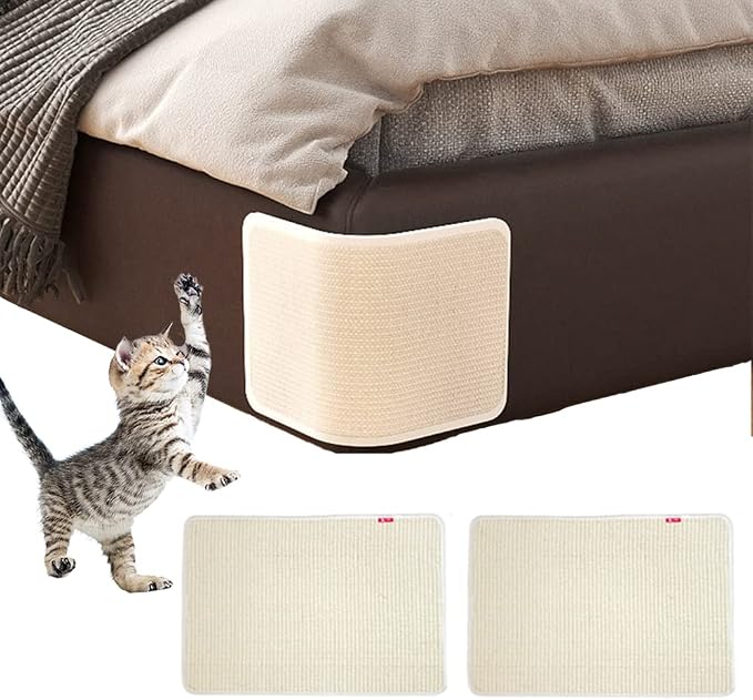 2PCS Cat Scratcher Mat Sofa Protector Natural Sisal Cat Scratching Mat Cat Scratch Couch Bed Corner Cover Heavy Duty Couch Guard Easy Installation Scratch Pad Grinding Claws(Beige Small) by Unknown
