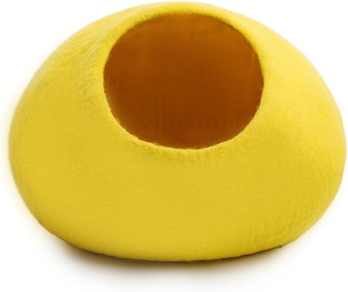 Luxurious Merino Wool Cat Cave - Foldable Hideaway Pod for Indoor Cats - Premium Felt Kitten Pet Enclosure - Covered Cat House for Ultimate Cozy Comfort by Woolygon (Yellow Plain) - Image 6