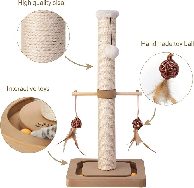 PEEKAB Cat Scratching Post Sisal Scratch Posts for Indoor Kittens and Cats,with Interactive Tracking Toys Suitable for Vertical Scratcher of Small and Medium-Sized Cats 25 Inches Beige - Image 2