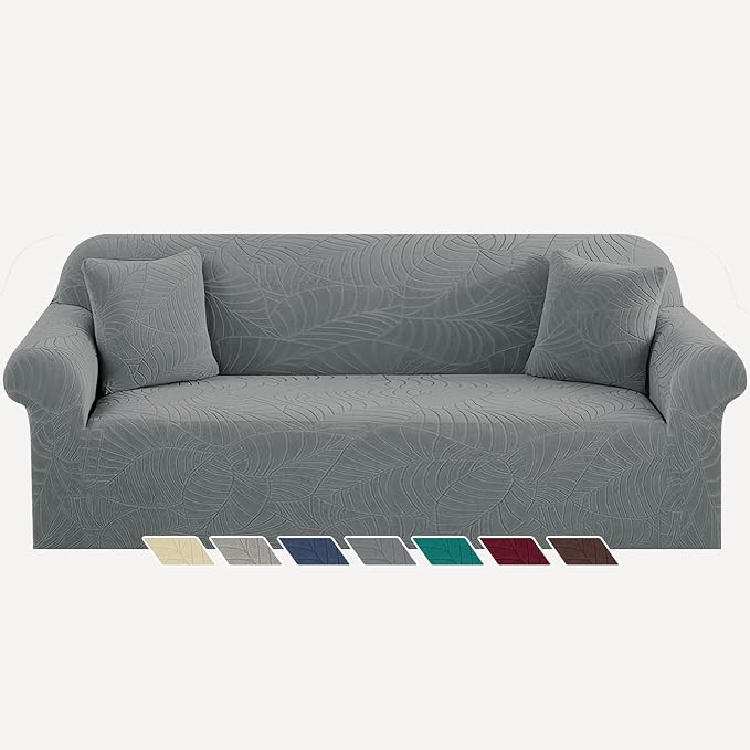YEMYHOM Couch Cover Latest Jacquard Design High Stretch Extra Large Sofa Covers Pet Dog Cat Proof Oversized Slipcover Non Slip Magic Elastic Furniture Protector (X-Large, Begonia Leaf Dark Gray) by YEMYHOM