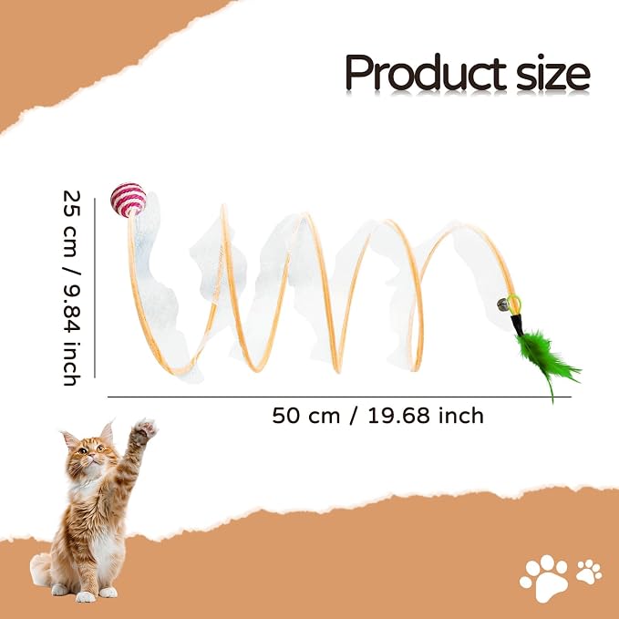 Andiker Spiral Tunnel for Cats, 21.45” Collapsible Cat Tunnel with Feather Toy and Plush Mouse Interactive Cat Toys for Indoor Cats to Relieve Boredom for Kitten (Ball) - Image 2
