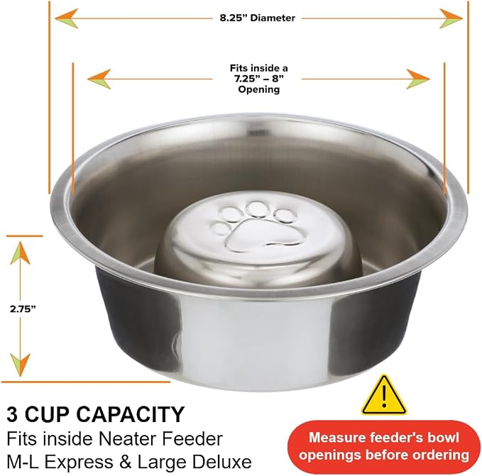 Neater Pet Brands Stainless Steel Slow Feed Dog Bowl for Fast Eating Large Breed, Metal Slow Feeder Dog Bowl Fits in Large Neater Feeders, for Puppy or Dogs (>40 lbs), 3 Cup Food Capacity - Image 7