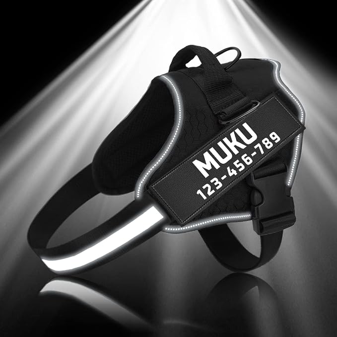 MUMUPET Custom Dog Harness Vest with 2 Personalized Name & Phone Patches | No Pull Reflective Adjustable with Handle, Soft Breathable Padding for Medium Dogs (Black, M) - Image 4