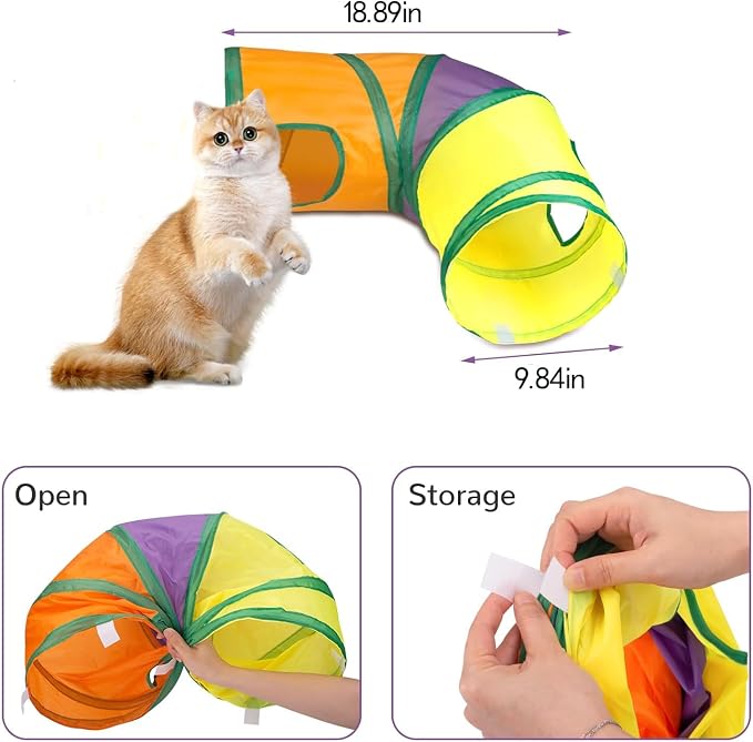 Cat Tunnel with Play Ball, Interactive Peek-a-Boo Cat Toys Cat Tube Toy, Colorful L-Tunnel - Image 2