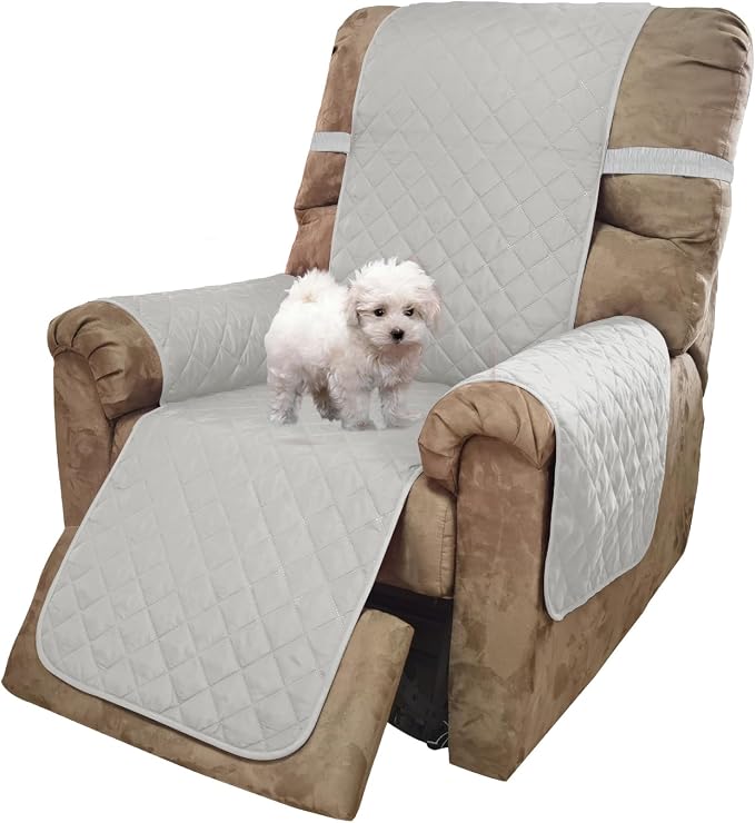 U-NICE HOME Reversible Recliner Chair Covers, Light Grey | 28''Recliner Cover for dogs Washable, Pet Friendly, Elastic Straps, Water Repellent, Diamond Quilted by U-NICEHOME