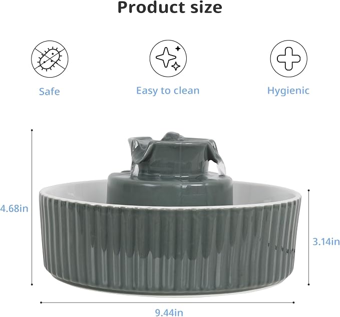 Ceramic Cat Water Fountain, 2.1L/71oz Cupcake Pet Water Fountain | Gray, Automatic Pet Water Fountain For Cats & Dogs, Double Filtration System, Easy To Clean, 360° Circulating Water Design - Image 2
