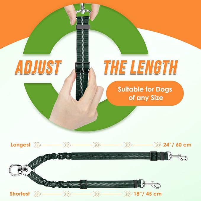 AUTOWT Double Dog Leash, No Tangle 360°Swivel Rotation Reflective Lead Attachment Adjustable Length Dual Two Dogs Lead Splitter, Comfortable Shock Absorbing Walking Training for 2 Dogs - Image 7
